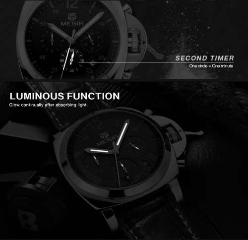 **FREE SHIPPING Megir Brand Top Watch** Silver Case  Luxury Men* 6 Hands * Quartz Wristwatch CHRONO*