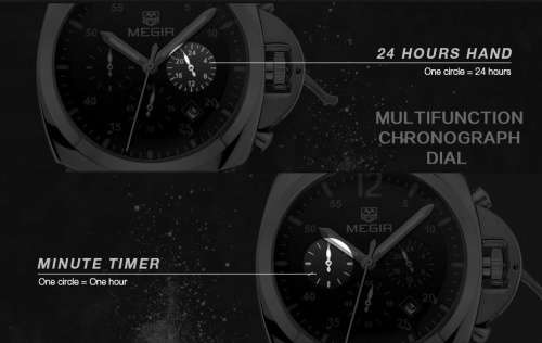 **FREE SHIPPING Megir Brand Top Watch** Silver Case  Luxury Men* 6 Hands * Quartz Wristwatch CHRONO*