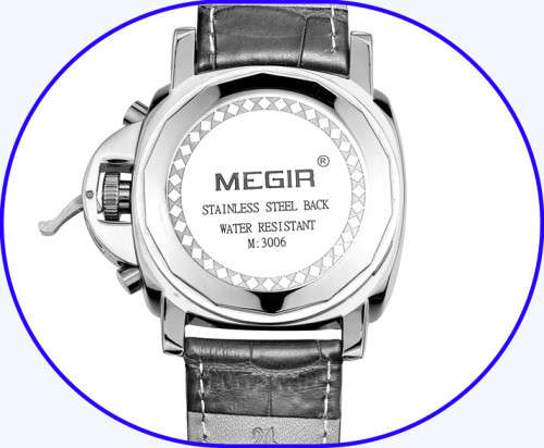 **FREE SHIPPING Megir Brand Top Watch** Silver Case  Luxury Men* 6 Hands * Quartz Wristwatch CHRONO*