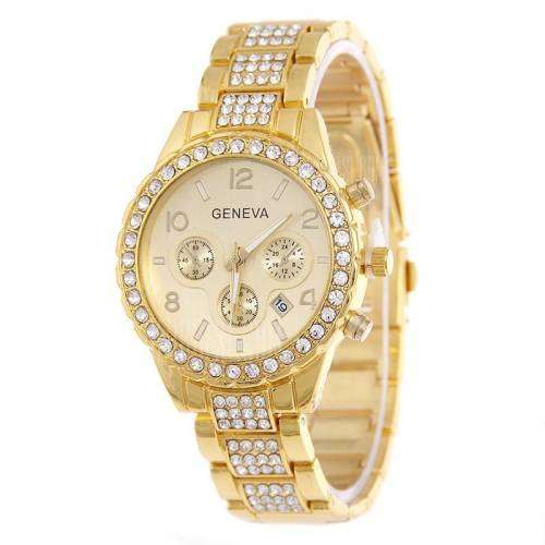 --********LADIES GENEVA*GOLD*DAY DATE* DESIGNER STYLE  STAINLESS STEEL QUARTZ WATCH**