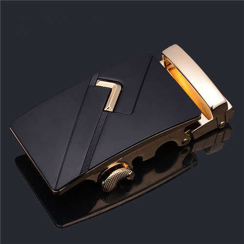 ** Men **Black & Gold Buckle**Black leather  automatic Buckle  Fashion Waist Belt   *