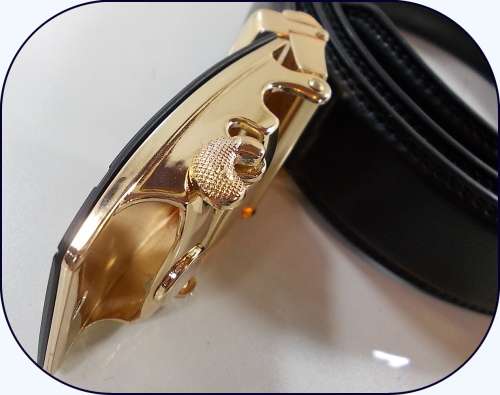 ** Men **Black & Gold Buckle**Black leather  automatic Buckle  Fashion Waist Belt   *