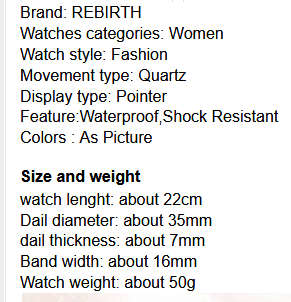 *REBIRTH BRAND RE094*  Modern Women Swiss Quality  Quartz Watch with Stainless Steel Strap