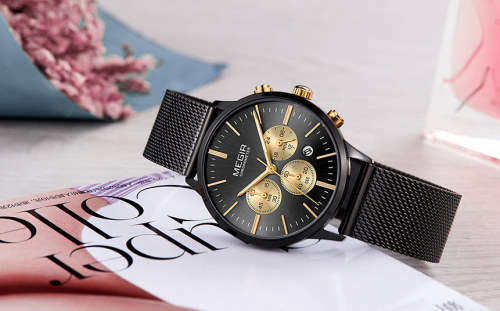 Megir 2011L  - Ladies Lovely Chronograph Watch * 6 HANDS* BLACK