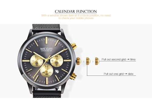 Megir 2011L  - Ladies Lovely Chronograph Watch * 6 HANDS* BLACK