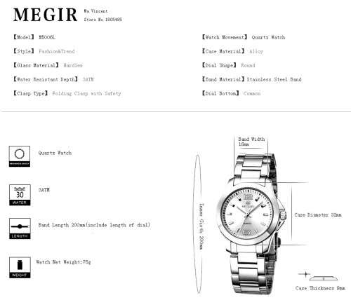 Megir 5006L  -Quality Ladies Solid Sturdy Analog Watch * Silver