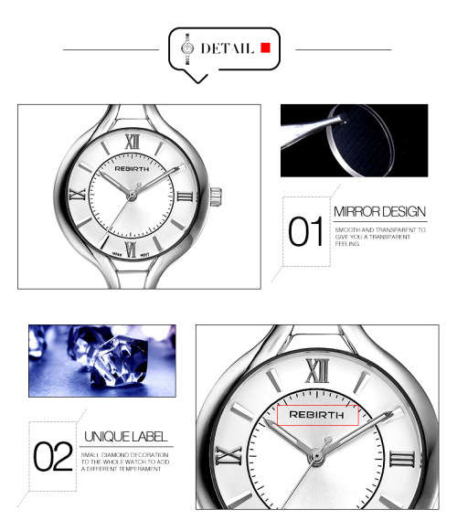 *REBIRTH BRAND RE039*  Modern Women Swiss Quality  Quartz Watch with Steel  Strap
