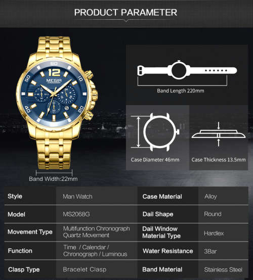 *** Megir 2068 ** Top Watch* New Style Big Luxury Men Quartz Wristwatch CHRONOGRAPH * 6 HANDS *