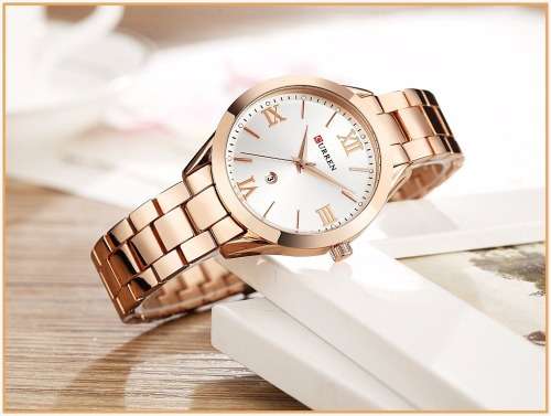 CURREN® 9007 LOVELY ALL STEEL LADIES AUTO DATE ROSE GOLD  QUALITY WATCH* 2 OPTIONS*