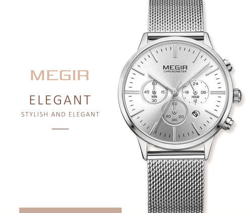 Megir 2011L  - Ladies Lovely Chronograph Watch * 6 HANDS* SILVER