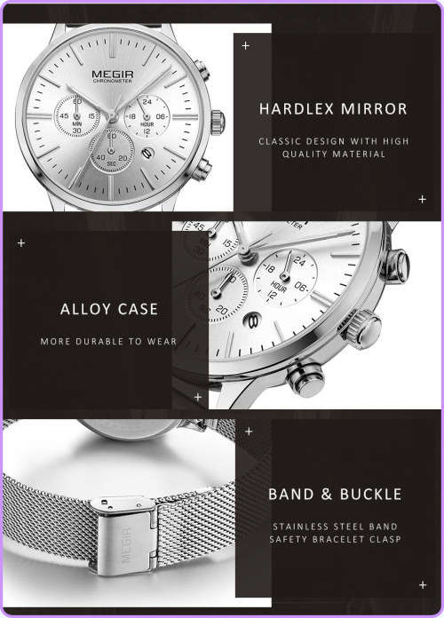 Megir 2011L  - Ladies Lovely Chronograph Watch * 6 HANDS* SILVER