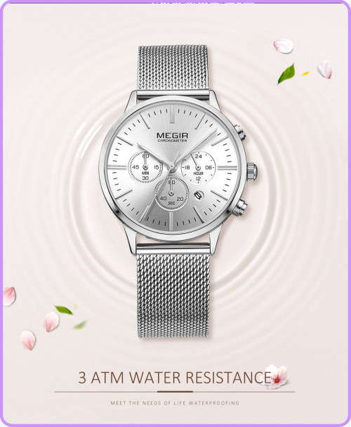 Megir 2011L  - Ladies Lovely Chronograph Watch * 6 HANDS* SILVER