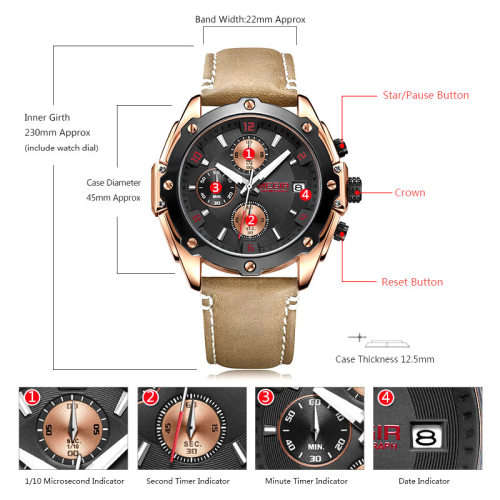 *** Megir Brand**( 2074 ) Top Watch* New Generation Luxury Men * Wristwatch CHRONOGRAPH * 6 HANDS *
