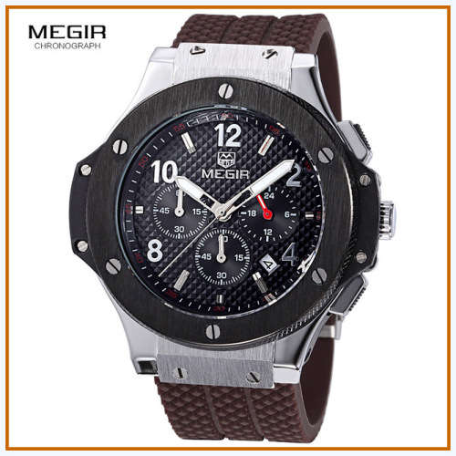 ***  Megir Brand Chronograph Business Mens  Watch ** 6 Hands**Rubber Strap