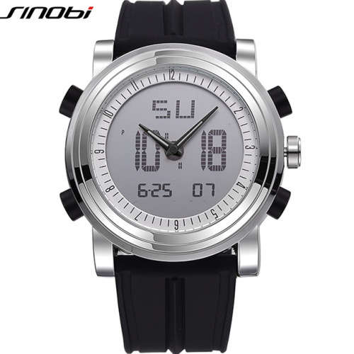 -***NEW SINOBI DUAL TIME CHRONOGRAPG~MULTIFUNCTION~ UNISEX SILICONE STRAP WATCH* BLACK