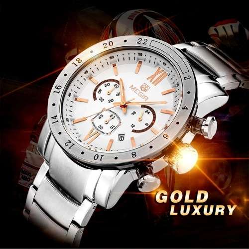 ***  Megir Brand ( 3008)* 6 Hands * Chronograph Business Mens Watch ** ALL STEEL*