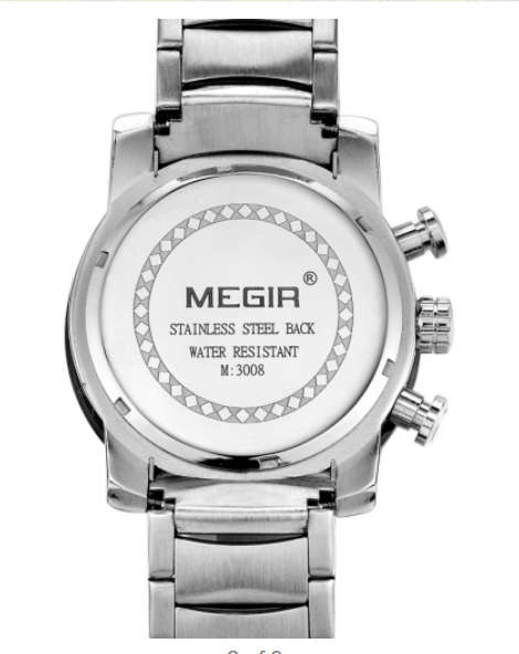 ***  Megir Brand ( 3008)* 6 Hands * Chronograph Business Mens Watch ** ALL STEEL*