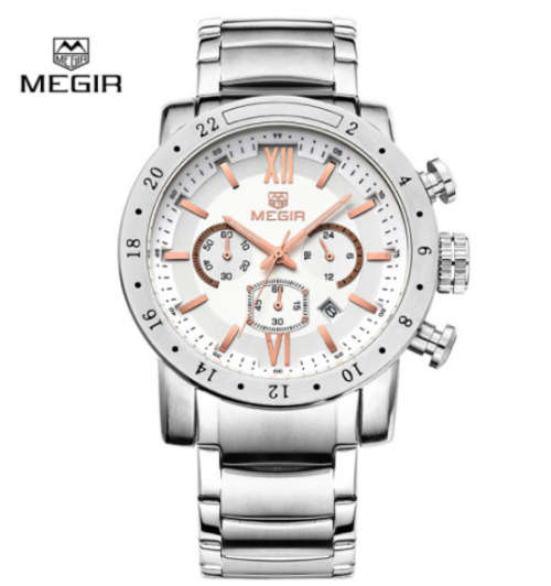 ***  Megir Brand ( 3008)* 6 Hands * Chronograph Business Mens Watch ** ALL STEEL*