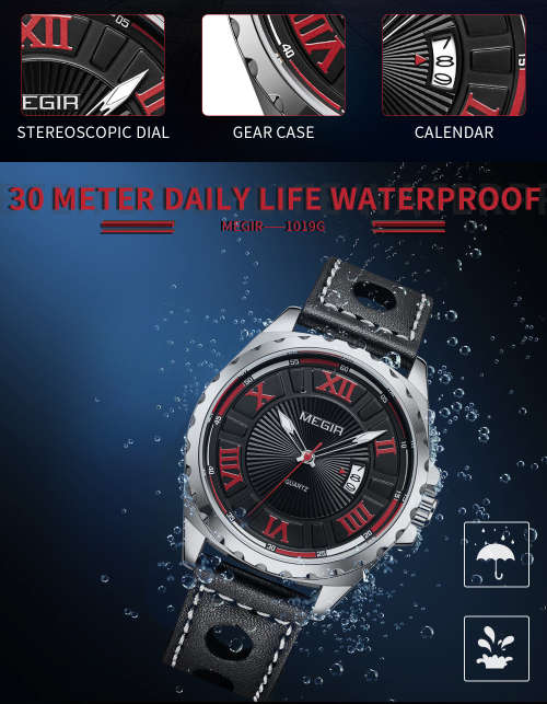 * Megir Brand~M1019~ NEW GENERATION~** Black *Analog* Dial Leather Strap Military Watches ~