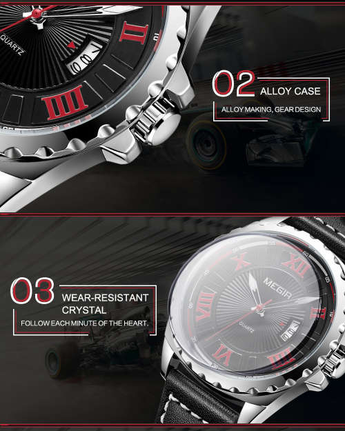 * Megir Brand~M1019~ NEW GENERATION~** Black *Analog* Dial Leather Strap Military Watches ~