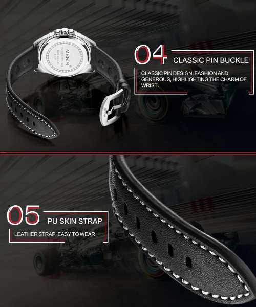 * Megir Brand~M1019~ NEW GENERATION~** Black *Analog* Dial Leather Strap Military Watches ~