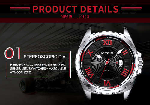 * Megir Brand~M1019~ NEW GENERATION~** Black *Analog* Dial Leather Strap Military Watches ~