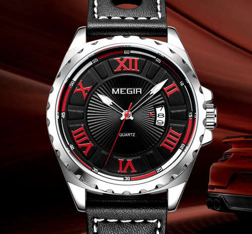 * Megir Brand~M1019~ NEW GENERATION~** Black *Analog* Dial Leather Strap Military Watches ~