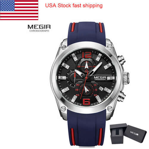 *Megir 2063G -*Big Dial* Multifunction  Chronograph Watch * 6 HANDS* Rubber Strap*