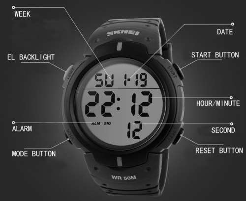 FREE SHIPPING !***SKMEI **Model : 1068  Chronograph Black  Multifunction Watch**