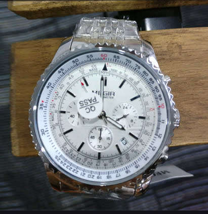 * Megir *Top Watch** All Steel All Silver  Luxury Men* 6 Hands * Quartz Wristwatch CHRONOGRAPH