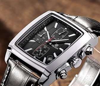 *Megir 2028 - Chronograph Watch * 6 HANDS*  Genuine Leather Strap * Black*