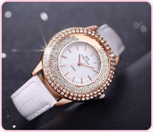 --***LADIES *BIG DIAL*WOW FACTOR* CRYSTAL ENCRUSTED ~WHITE & ROSE GOLD  QUARTZ  Watch  -