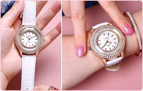 --***LADIES *BIG DIAL*WOW FACTOR* CRYSTAL ENCRUSTED ~WHITE & ROSE GOLD  QUARTZ  Watch  -