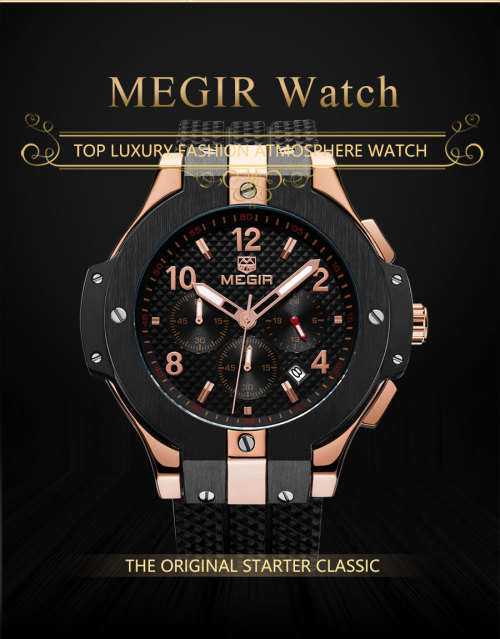 *** Megir (2050)  Brand** Top Watch* New Style  Big Luxury Men Quartz Watch CHRONOGRAPH * 6 HANDS *