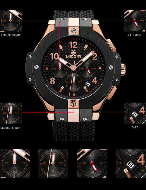 *** Megir (2050)  Brand** Top Watch* New Style  Big Luxury Men Quartz Watch CHRONOGRAPH * 6 HANDS *