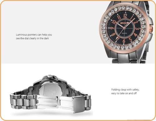 -***$51* --***LADIES **SWAROVSKI CRYSTAL ENCRUSTED ~SKONE~ROSE GOLD/WHITE  QUARTZ Watch -