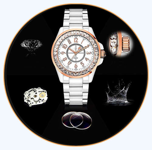 -***$51* --***LADIES **SWAROVSKI CRYSTAL ENCRUSTED ~SKONE~ROSE GOLD/WHITE  QUARTZ Watch -