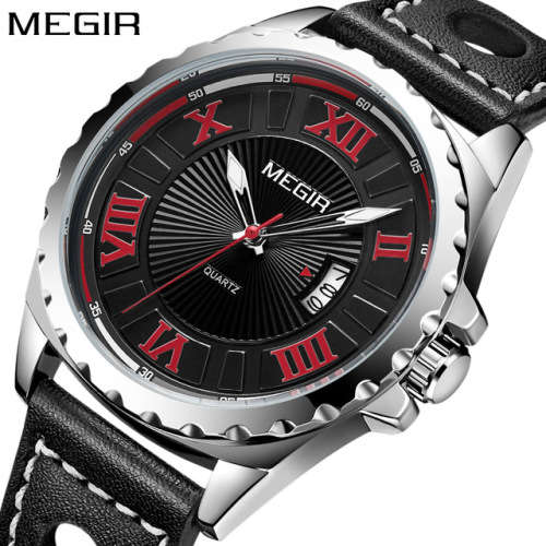 * Megir Brand~M1019~ NEW GENERATION~** Black *Analog* Dial Leather Strap Military Watches ~