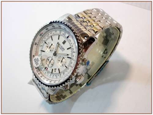 * Megir *Top Watch** All Steel All Silver  Luxury Men* 6 Hands * Quartz Wristwatch CHRONOGRAPH