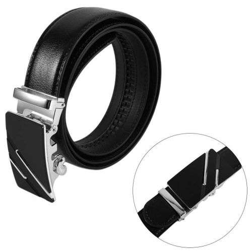 ** Men **Black & Silver  Buckle** Black leather  automatic Buckle  Fashion Waist Belt   *