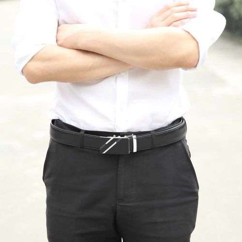** Men **Black & Silver  Buckle** Black leather  automatic Buckle  Fashion Waist Belt   *