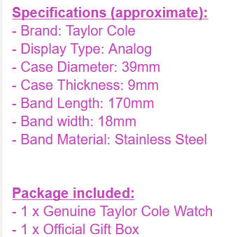 From UK ** Magnifisant* Black Taylor Cole Lady Georgeos Steel Band Bracelet Luxury Watch*