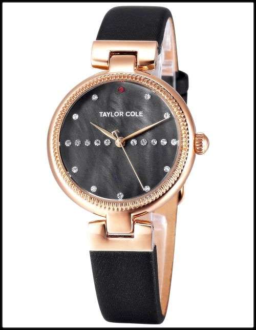 From UK* ($89.00) Magnifisant*Taylor Cole Lady Georgeos Black Leather Band  Luxury Watch*