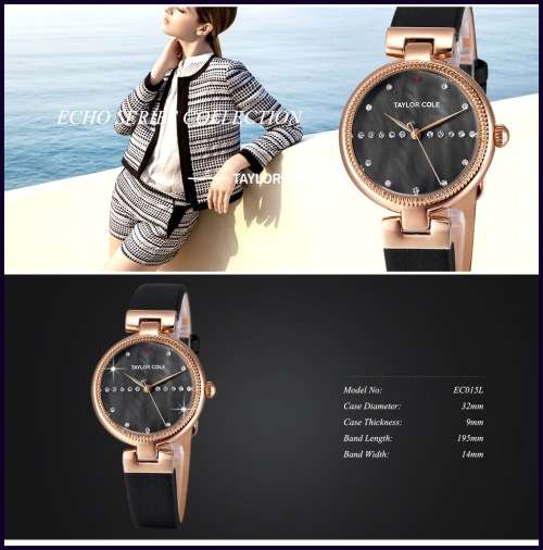 From UK* ($89.00) Magnifisant*Taylor Cole Lady Georgeos Black Leather Band  Luxury Watch*