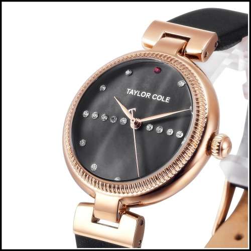 From UK* ($89.00) Magnifisant*Taylor Cole Lady Georgeos Black Leather Band  Luxury Watch*