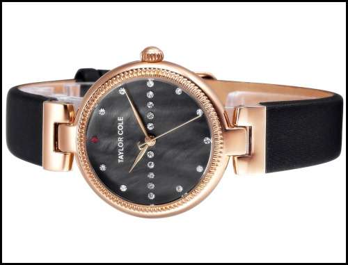 From UK* ($89.00) Magnifisant*Taylor Cole Lady Georgeos Black Leather Band  Luxury Watch*