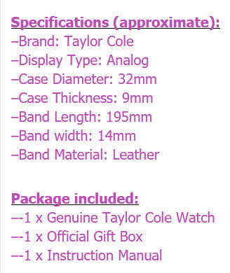 From UK* Magnifisant*Taylor Cole Lady Georgeos PURPLE Leather Band  Luxury Watch*