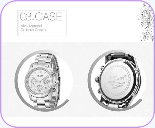Megir 2057L SILVER -Quality Ladies Solid Built Sturdy Chronograph Watch *6 Hands *