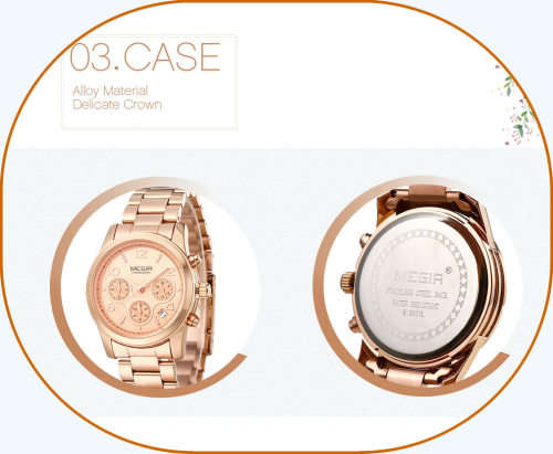 Megir 2057L  -Quality Ladies Solid Sturdy Chronograph Watch * Rose Gold~ 6 Hands