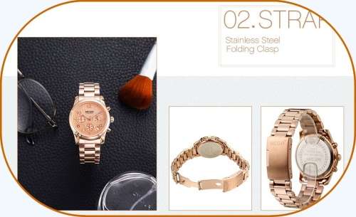 Megir 2057L  -Quality Ladies Solid Sturdy Chronograph Watch * Rose Gold~ 6 Hands
